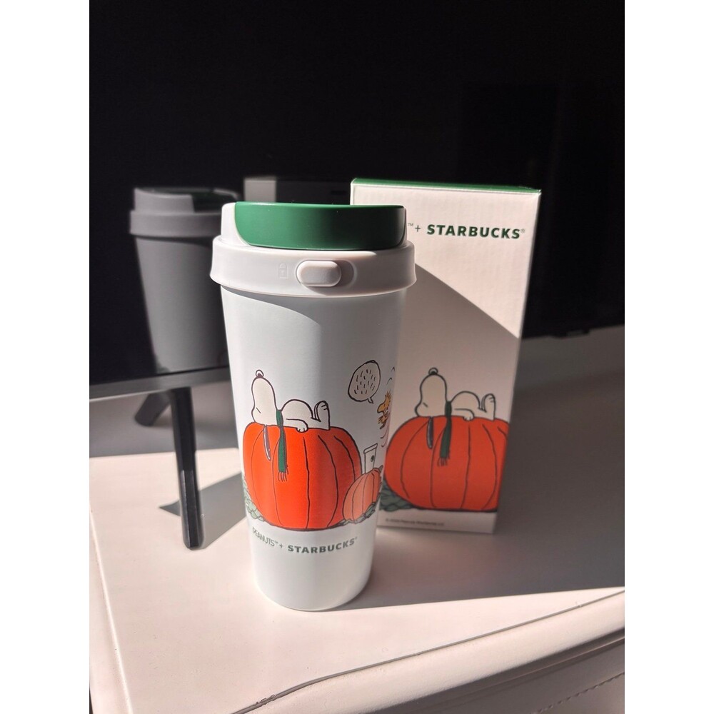 Starbucks Peanuts Snoopy White Great Pumpkin Stainless Steel Tumbler 16oz NEW